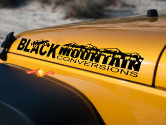 Autocollants graphiques Jeep Black Mountain Conversations sur le capot s'adaptent à tous les modèles.
