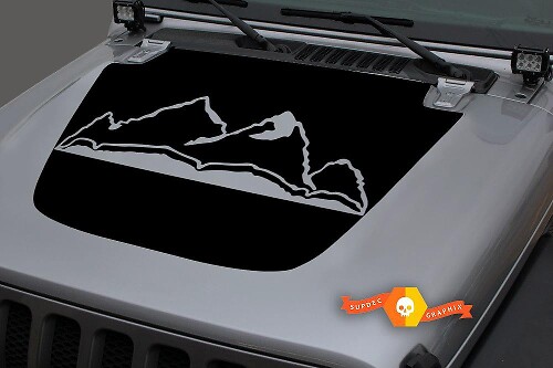 Autocollant Vinyle Capot Noir Montagnes 3 pour Jeep Wrangler JL