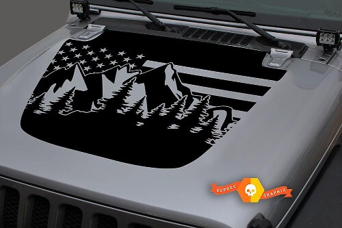 Kit de décalcomanies en vinyle pour capot paysage montagnes drapeau USA pour Jeep Wrangler 2018-19