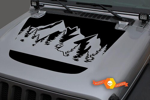 Capot Vinyle Forêt Montagnes Blackout Sticker Autocollant pour 18-19 Jeep Wrangler JL #10
