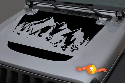 Capot Vinyle Forêt Montagnes Blackout Sticker Autocollant pour 18-19 Jeep Wrangler JL #10
