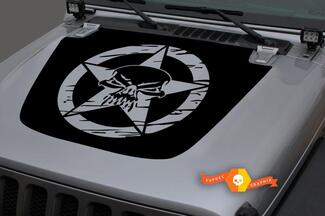 Capot Vinyle Crâne Étoile Militaire Distressed Blackout Decal Sticker pour 18-19 Jeep Wrangler JL #1

