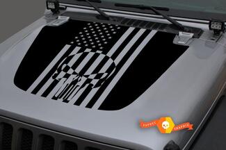 Jeep Hood Vinyl Punisher USA Drapeau Blackout Sticker Autocollant pour 18-19 Jeep Wrangler JL #2
