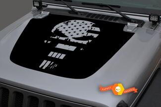 Jeep Hood Vinyl Punisher USA Drapeau Distressed Blackout Decal Sticker pour 18-19 Wrangler JL #1
