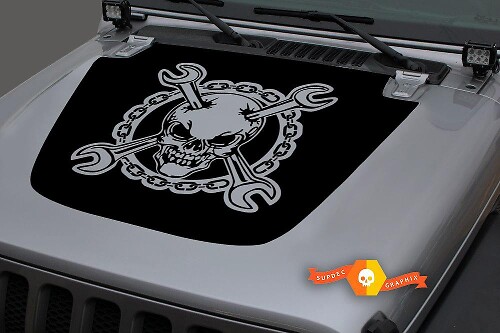 Jeep Hood Vinyl Skull Distressed Blackout Decal Sticker pour 18-19 Wrangler JL #2
