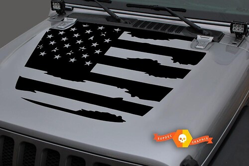 Autocollant en vinyle drapeau américain usé pour capot Jeep Wrangler 2018-2019