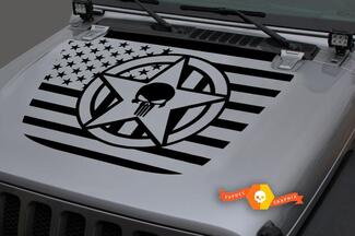 Jeep capot vinyle USA drapeau militaire Star Punisher Blackout autocollant autocollant pour 18-19 Wrangler JL #3
