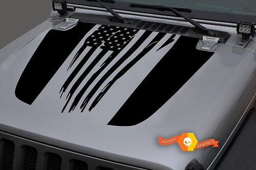 Autocollant Vinyle Décalcomanie Capot Noir Drapeau USA 2 pour Jeep Wrangler JL