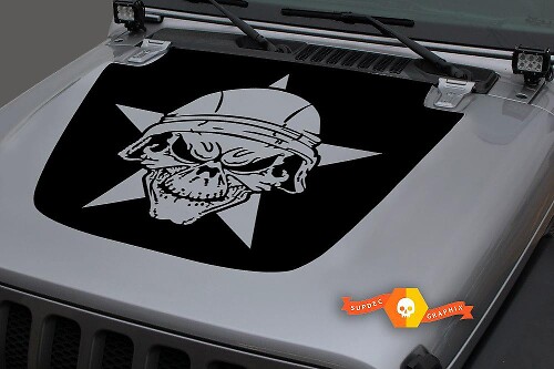 Autocollant en vinyle pour capot Military Star Skull Blackout noir pour Jeep Wrangler JL 3