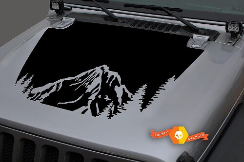 Autocollant Vinyle Nocturne Forêt Montagnes Capot 3 pour Jeep Wrangler JL