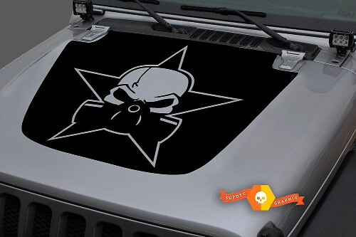 Autocollant Vinyle Capuche Noir Tête de Mort Militaire 3 pour Jeep Wrangler JL