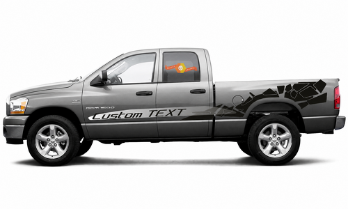 Power Wagon Style Custom TEXT Shattered Stripe Pair Latéral Côté de benne Autocollant vinyle pour RAM 1500 Rebel 2019