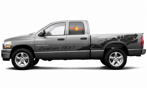 Power Wagon Style Custom TEXT Broken Shard Stripe Pair Latéral Côté de benne Autocollant vinyle pour RAM 1500 Rebel