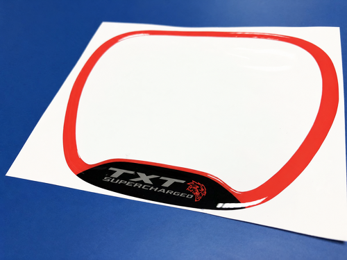 SRT Hellcat Style Red Supercharged Custom TXT Cat Domed Trim Ring — Autocollant vinyle (volant) pour Dodge