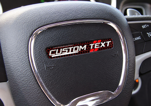 Red Honeycomb Twin Stripes Custom Text Domed Insert — Autocollant vinyle (volant) pour Dodge Challenger