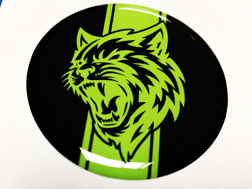 Hellcat Style Lime Green Racing Stripe Custom Cat Domed Insert — Autocollant vinyle (trappe à carburant) pour Dodge Challenger