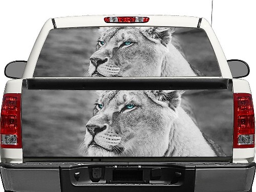 Autocollant Vinyle Blanc Lion pour Lunette Arrière ou Hayon de Camionnette SUV