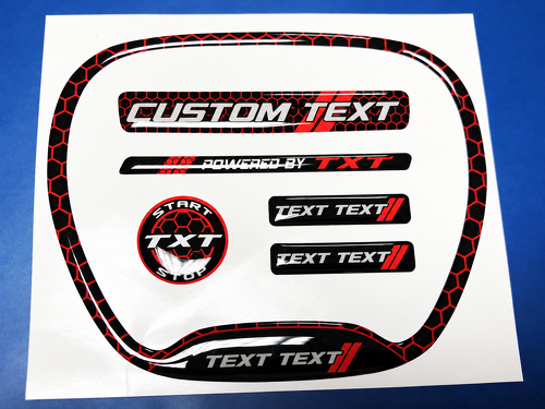 SRT Scat Pack Style CUSTOM TEXT TXT TEXT TEXT Red Honeycomb Domed Interior Set — Autocollant vinyle (volant, bouton de démarrage, porte-clés) pour Dodge Challenger 2015-2023