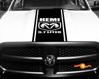Dodge Ram 1500 2500 3500 Vinyle Racing Stripe Hemi 5,7 litres Capot Stickers Autocollants #1
