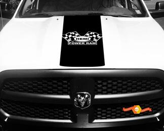 Autocollant Dodge Ram en vinyle drapeau à damier Hemi Power Ram Hood Racing Stripe Sticker #61
