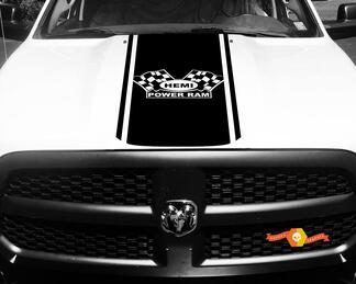 Autocollant Dodge Ram en vinyle drapeau à damier Hemi Power Ram Hood Racing Stripe Sticker #63
