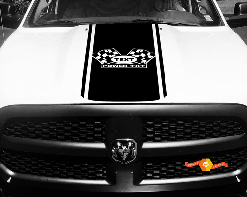 TEXT POWER TXT Checkered Flags Rounded Pinstripe Panel Capot Autocollant vinyle pour Dodge Ram 1500