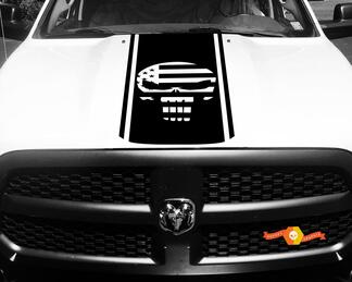 1500 2500 3500 Ram Truck Punisher Drapeau Américain Vinyl Racing Stripe Capot Autocollant #89
