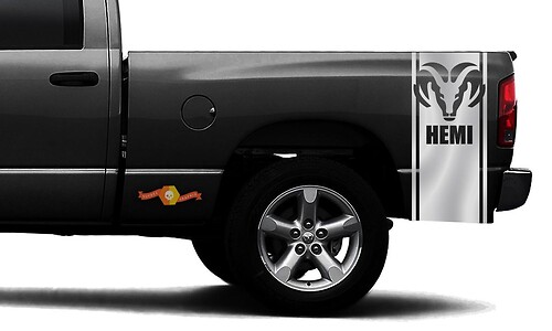 DODGE RAM 1500 autocollant en vinyle bande latérale de lit racing CHROME autocollant DODGE Hemi #91

