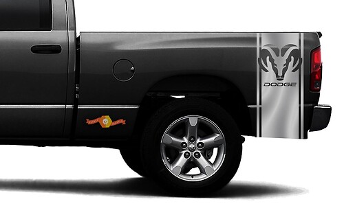 DODGE RAM 1500 vinyle autocollant bande latérale de lit racing CHROME autocollant DODGE Ram #92
