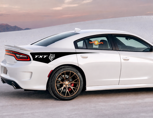 TXT Custom Cat Head Tapered Stripe Pair Aile arrière Autocollant vinyle pour Dodge Charger SRT, Hellcat 2011-2020