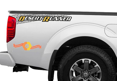 Paire d'autocollants en vinyle pour les côtés de benne avec motif de traces de pneu Desert Runner pour Nissan Frontier