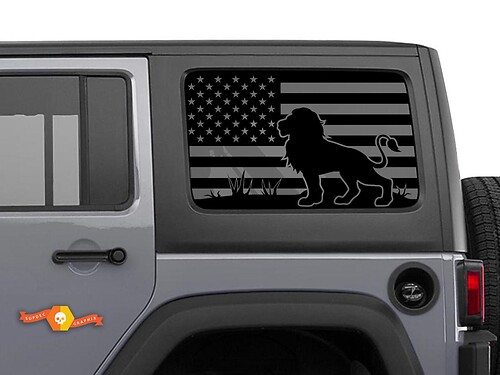 Jeep Wrangler Rubicon Hardtop USA Flag Lion Autocollant de pare-brise JKU JLU 2007-2019 ou Tacoma 4Runner Tundra Suba Charger Challenger - 1
