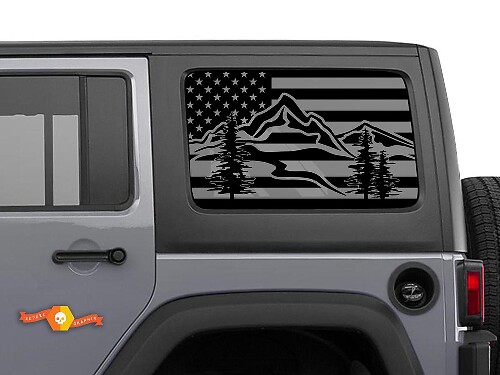 Décalcomanie en vinyle pour pare-brise avec drapeau USA et montagnes pour Jeep Toyota Dodge