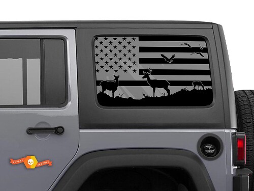 Kit de décalcomanies en vinyle drapeau USA cerf pour vitre latérale Jeep Wrangler Hardtop