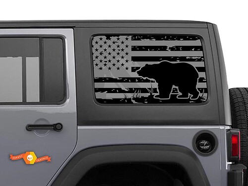 Jeep Wrangler Rubicon Hardtop USA Flag Bear Forest Autocollant de pare-brise JKU JLU 2007-2019 ou Tacoma 4Runner Tundra Suba Charger Challenger - 5
