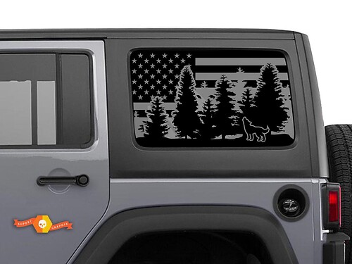 Jeep Wrangler Rubicon Hardtop USA Flag Wolf Forest Autocollant de pare-brise JKU JLU 2007-2019 ou Tacoma 4Runner Tundra Suba Charger Challenger - 6
