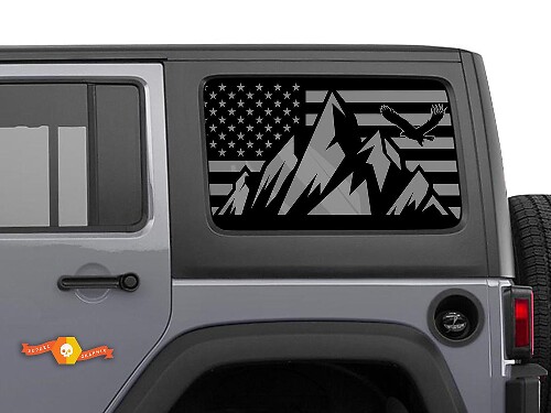 Kit d'autocollants en vinyle pour fenêtre latérale arrière avec drapeau des USA et montagnes pour Jeep Wrangler Hardtop