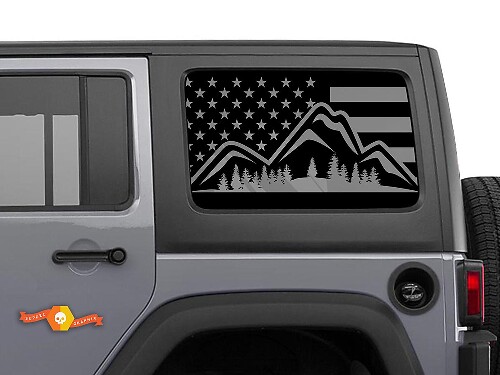 Autocollant en vinyle pour fenêtre latérale avec drapeau américain, montagne et forêt, paire pour Jeep Wrangler Hardtop