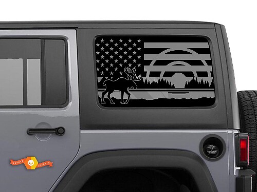 Drapeau USA Orignal Forêt Autocollant Vinyle Latéral de Vitre Paire pour Jeep Wrangler Hardtop