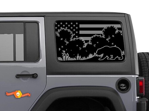 Jeep Wrangler Rubicon Hardtop USA Flag Bear Forest Autocollant de pare-brise JKU JLU 2007-2019 ou Tacoma 4Runner Tundra Suba Charger Challenger - 17
