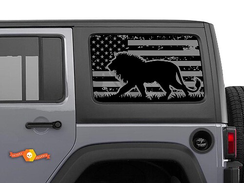 Autocollant Déroulant Lion Drapeau USA Pour Pare-brise Jeep Wrangler Rubicon Hardtop JKU JLU 2007-2019 ou Tacoma 4Runner Tundra Charger Challenger