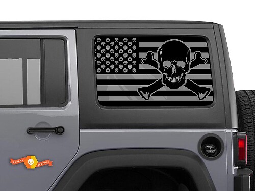 Autocollant Sticker Pare-brise Crâne et Os Drapeau USA Pour Jeep Wrangler Rubicon Hardtop JKU JLU 2007-2019 ou Tacoma 4Runner Tundra Charger Challenger