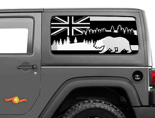 Autocollant en vinyle drapeau d'Hawaï et ours pour vitre latérale Jeep Wrangler 2007-2019