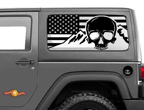 Autocollant Sticker Pare-brise Crâne Drapeau USA Montagnes Pour Jeep Wrangler Rubicon Hardtop JKU JLU 2007-2019 ou Tacoma 4Runner Tundra Charger Challenger