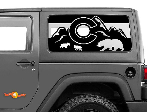 Autocollant de pare-brise Colorado Flag Bear Mountains pour Jeep Wrangler Rubicon Hardtop
