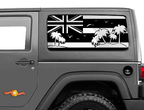 Autocollant Vinyle Decalque Drapeau Hawaii Palmiers Fenêtre Latérale pour Jeep Wrangler 2007-2019