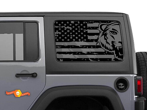 Drapeau américain avec fenêtre latérale tigre Jeep Wrangler Rubicon Hardtop autocollant autocollant
