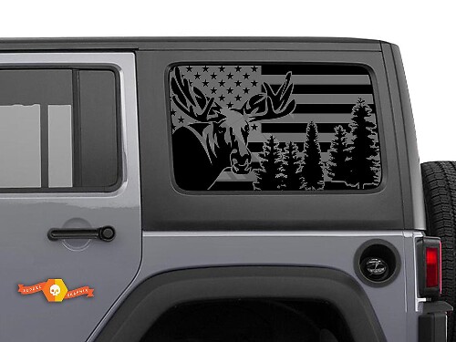Autocollant autocollant pare-brise forêt orignal drapeau USA pour Jeep Wrangler Rubicon Hardtop JKU JLU 2007-2019 ou Tacoma 4Runner Tundra Charger Challenger