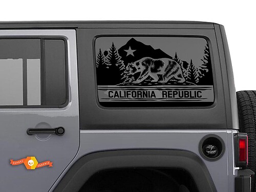 Autocollants de fenêtre latérale de forêt d'ours de la république de Californie pour Jeep Wrangler Rubicon Hardtop

