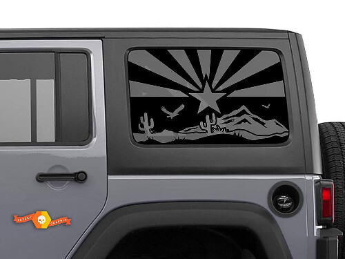 Autocollant en vinyle décor scène désert avec drapeau de l'Arizona pour fenêtre latérale de Jeep Wrangler